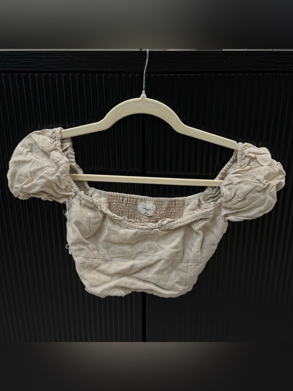 Wilfred Beige Puff-Sleeve Cropped Blouse